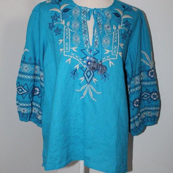 NWT Johnny Was Biya 3J Workshop JWLA Embroidered Linen Tunic Taria Top Blouse
